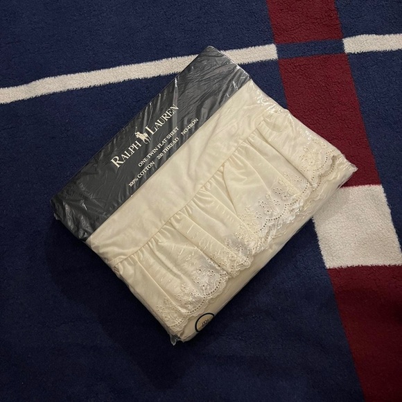 NOS Vintage Ralph Lauren Bromley linen Twin Flat Sheet White Sealed cream New